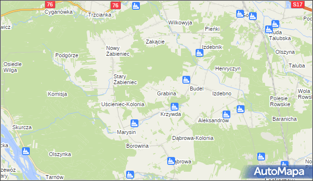 mapa Grabina gmina Łaskarzew, Grabina gmina Łaskarzew na mapie Targeo