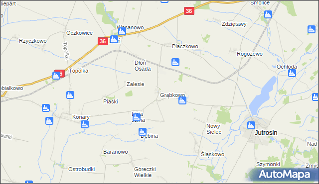 mapa Grąbkowo gmina Jutrosin, Grąbkowo gmina Jutrosin na mapie Targeo