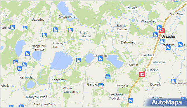 mapa Grabniak gmina Urszulin, Grabniak gmina Urszulin na mapie Targeo