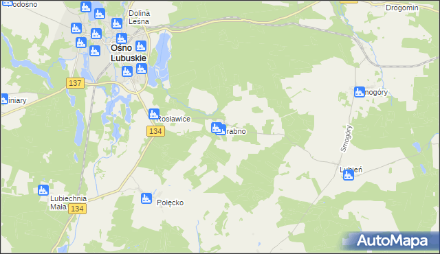 mapa Grabno gmina Ośno Lubuskie, Grabno gmina Ośno Lubuskie na mapie Targeo