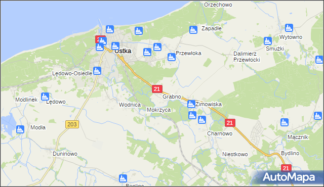 mapa Grabno gmina Ustka, Grabno gmina Ustka na mapie Targeo