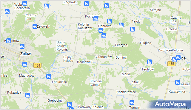 mapa Grabostów gmina Zelów, Grabostów gmina Zelów na mapie Targeo