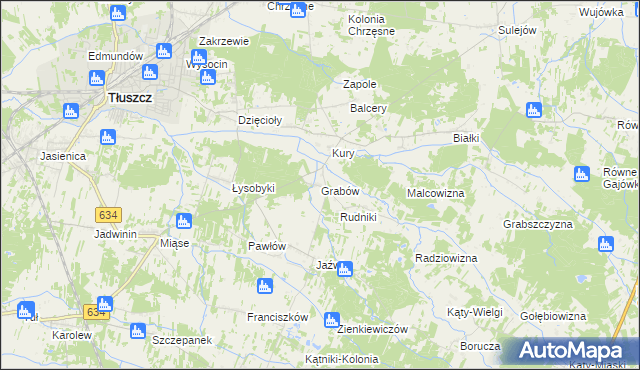 mapa Grabów gmina Tłuszcz, Grabów gmina Tłuszcz na mapie Targeo