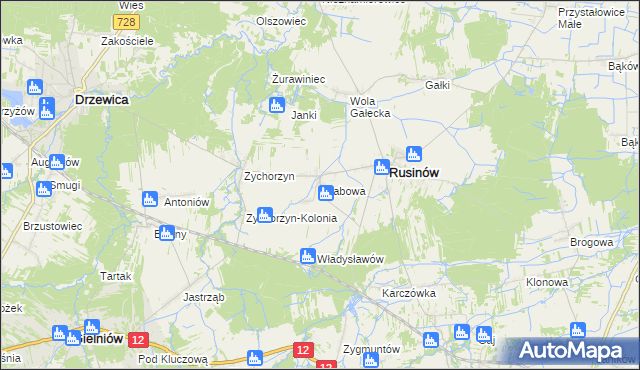 mapa Grabowa gmina Rusinów, Grabowa gmina Rusinów na mapie Targeo