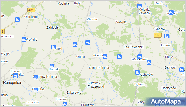 mapa Grabówie, Grabówie na mapie Targeo