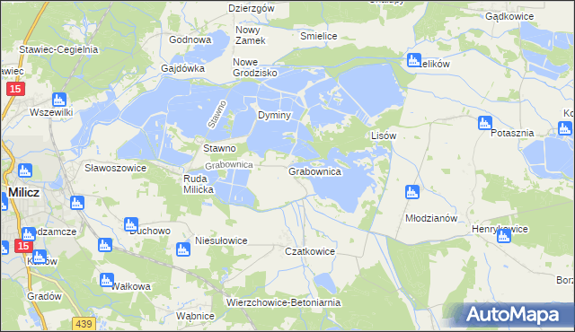 mapa Grabownica gmina Milicz, Grabownica gmina Milicz na mapie Targeo