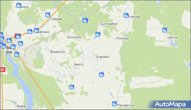 mapa Grabowo gmina Biały Bór, Grabowo gmina Biały Bór na mapie Targeo