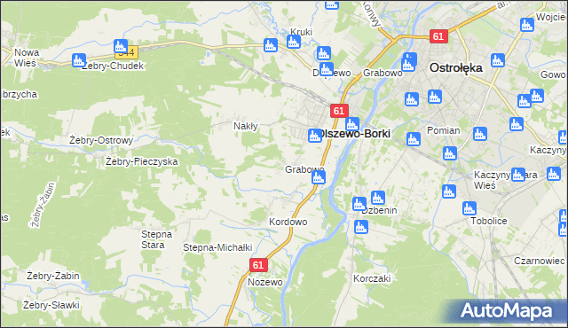 mapa Grabowo gmina Olszewo-Borki, Grabowo gmina Olszewo-Borki na mapie Targeo