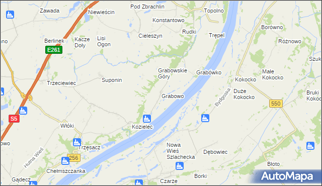 mapa Grabowo gmina Pruszcz, Grabowo gmina Pruszcz na mapie Targeo