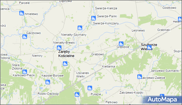 mapa Grabowo gmina Zaręby Kościelne, Grabowo gmina Zaręby Kościelne na mapie Targeo