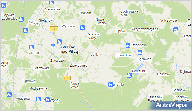 mapa Grabowska Wola gmina Grabów nad Pilicą, Grabowska Wola gmina Grabów nad Pilicą na mapie Targeo