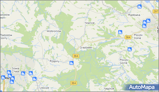 mapa Gradówek gmina Lwówek Śląski, Gradówek gmina Lwówek Śląski na mapie Targeo