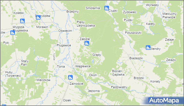 mapa Grądy gmina Galewice, Grądy gmina Galewice na mapie Targeo