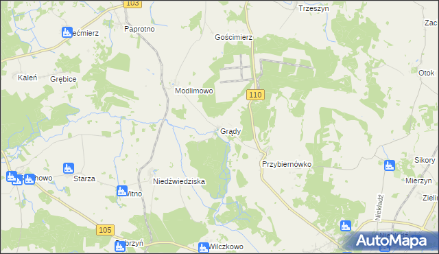 mapa Grądy gmina Gryfice, Grądy gmina Gryfice na mapie Targeo