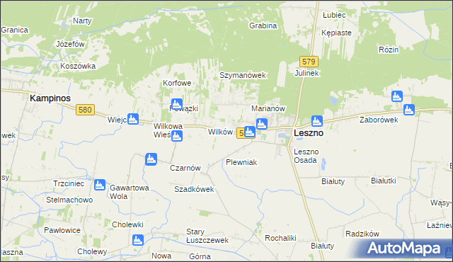 mapa Grądy gmina Leszno, Grądy gmina Leszno na mapie Targeo