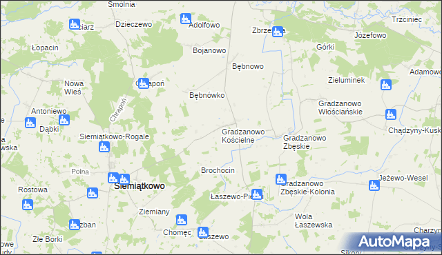 mapa Gradzanowo Kościelne, Gradzanowo Kościelne na mapie Targeo