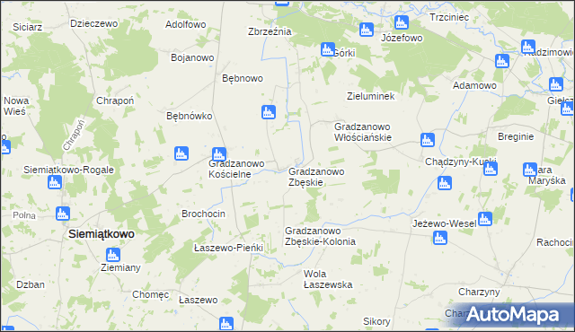 mapa Gradzanowo Zbęskie, Gradzanowo Zbęskie na mapie Targeo