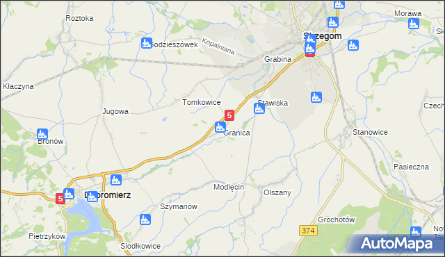 mapa Granica gmina Strzegom, Granica gmina Strzegom na mapie Targeo