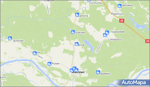 mapa Granice gmina Maszewo, Granice gmina Maszewo na mapie Targeo
