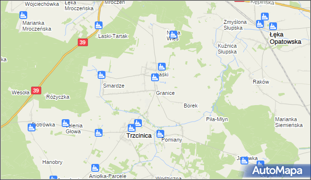 mapa Granice gmina Trzcinica, Granice gmina Trzcinica na mapie Targeo
