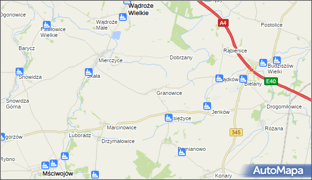 mapa Granowice, Granowice na mapie Targeo