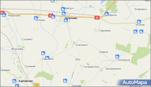 mapa Granówko gmina Granowo, Granówko gmina Granowo na mapie Targeo