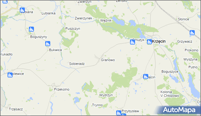 mapa Granowo gmina Krzęcin, Granowo gmina Krzęcin na mapie Targeo