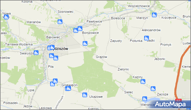 mapa Grązów, Grązów na mapie Targeo