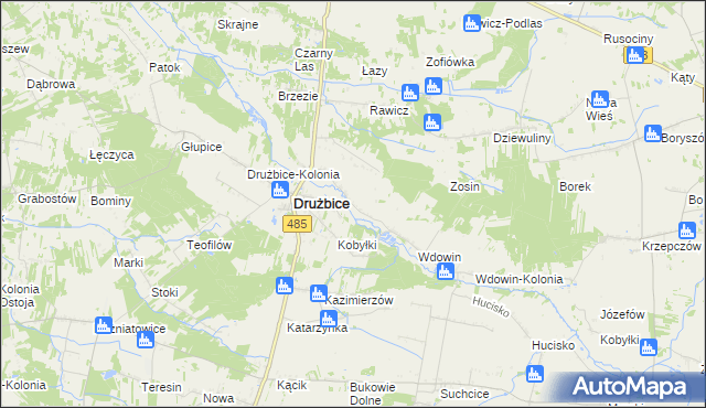 mapa Gręboszów gmina Drużbice, Gręboszów gmina Drużbice na mapie Targeo