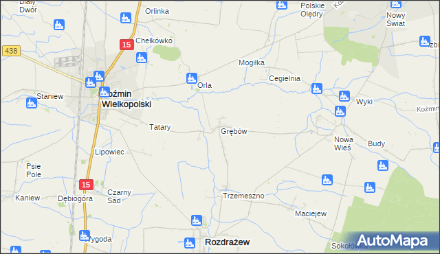 mapa Grębów gmina Rozdrażew, Grębów gmina Rozdrażew na mapie Targeo