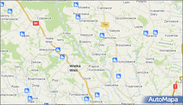 mapa Grębynice, Grębynice na mapie Targeo