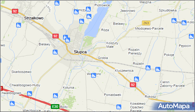 mapa Grobla gmina Słupca, Grobla gmina Słupca na mapie Targeo