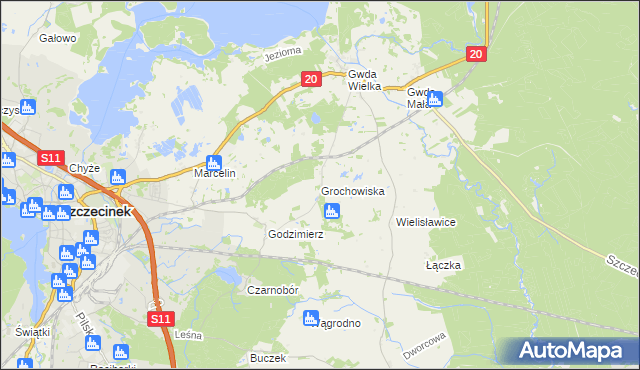 mapa Grochowiska gmina Szczecinek, Grochowiska gmina Szczecinek na mapie Targeo