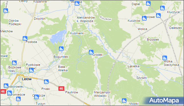 mapa Gródek gmina Lelów, Gródek gmina Lelów na mapie Targeo