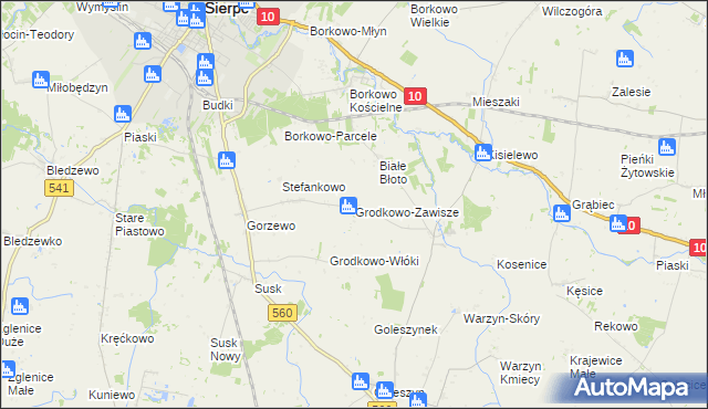mapa Grodkowo-Zawisze, Grodkowo-Zawisze na mapie Targeo