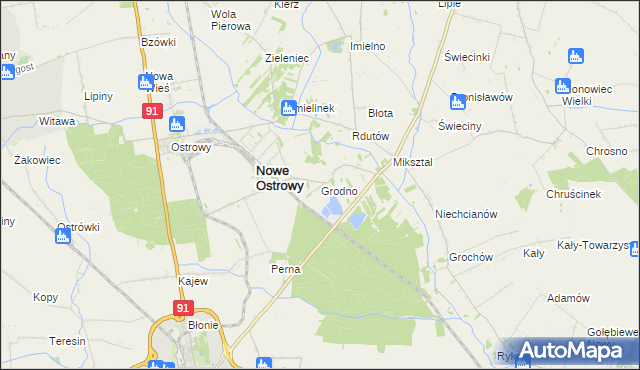 mapa Grodno gmina Nowe Ostrowy, Grodno gmina Nowe Ostrowy na mapie Targeo