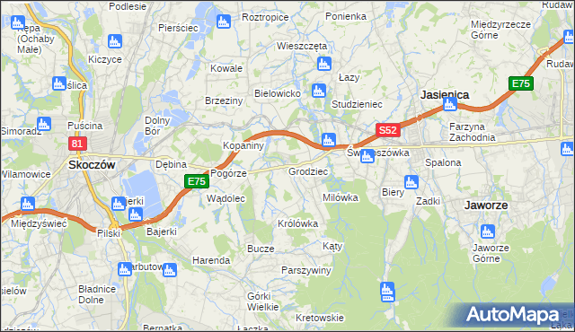 mapa Grodziec gmina Jasienica, Grodziec gmina Jasienica na mapie Targeo