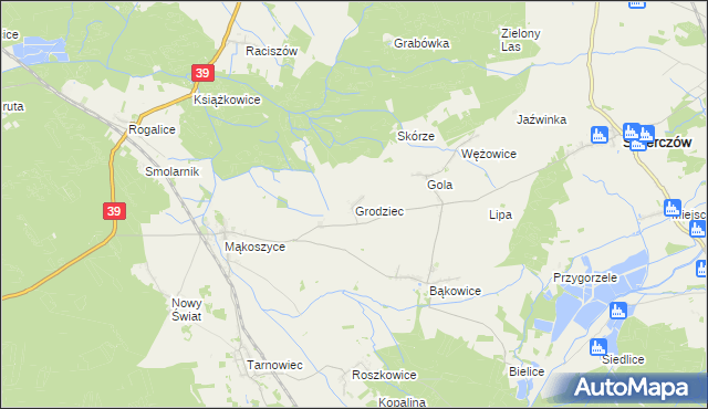 mapa Grodziec gmina Świerczów, Grodziec gmina Świerczów na mapie Targeo