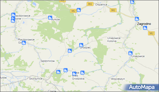 mapa Grodziec gmina Zagrodno, Grodziec gmina Zagrodno na mapie Targeo