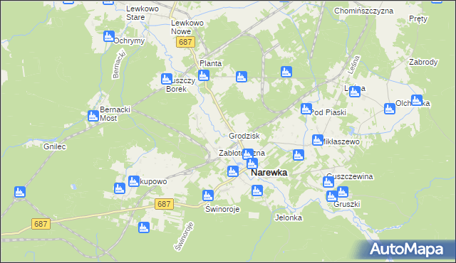 mapa Grodzisk gmina Narewka, Grodzisk gmina Narewka na mapie Targeo