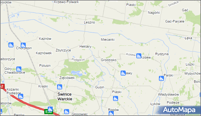 mapa Grodzisko gmina Świnice Warckie, Grodzisko gmina Świnice Warckie na mapie Targeo