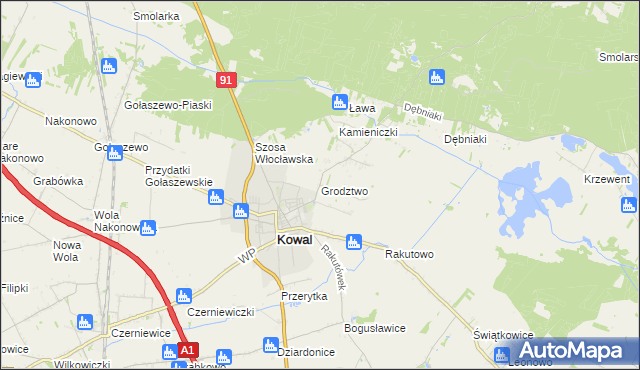 mapa Grodztwo gmina Kowal, Grodztwo gmina Kowal na mapie Targeo