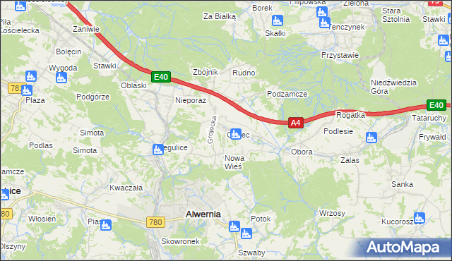 mapa Grojec gmina Alwernia, Grojec gmina Alwernia na mapie Targeo