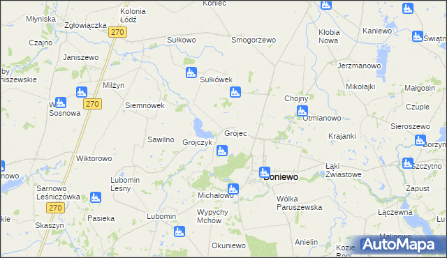 mapa Grójec gmina Boniewo, Grójec gmina Boniewo na mapie Targeo