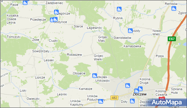 mapa Grójec Wielki gmina Złoczew, Grójec Wielki gmina Złoczew na mapie Targeo