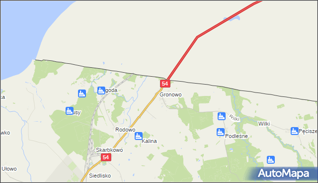 mapa Gronowo gmina Braniewo, Gronowo gmina Braniewo na mapie Targeo