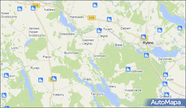 mapa Gronowo gmina Rybno, Gronowo gmina Rybno na mapie Targeo