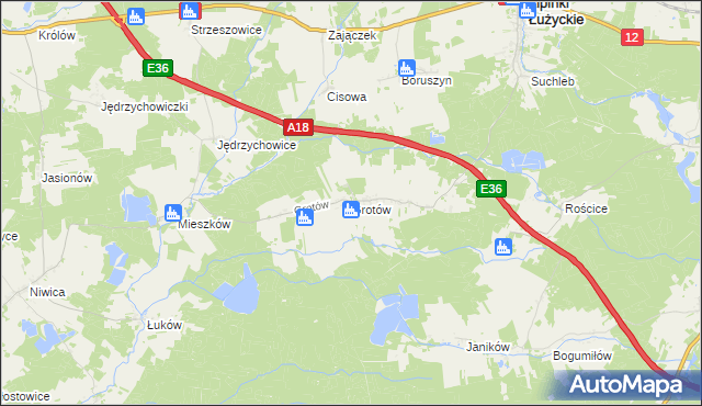 mapa Grotów gmina Lipinki Łużyckie, Grotów gmina Lipinki Łużyckie na mapie Targeo