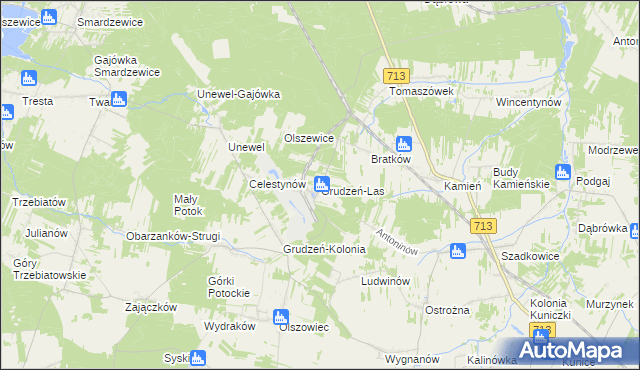 mapa Grudzeń-Las, Grudzeń-Las na mapie Targeo