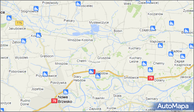 mapa Gruszów gmina Nowe Brzesko, Gruszów gmina Nowe Brzesko na mapie Targeo